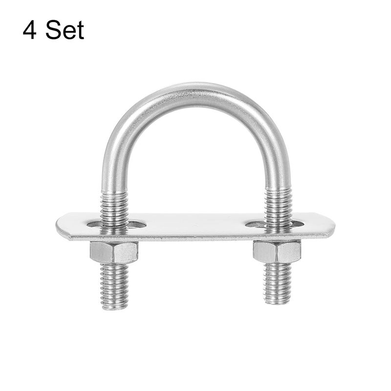 uxcell Round U-Bolts, 4 Sets 29mm(1.14") Inner Width 47mm Length M6 304 Stainless Steel U Clamp Bolt with Nuts and Plates, for Boat Trailer - Image 3